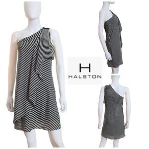 H by Halston One Shoulder Black & White Striped Dress in XS